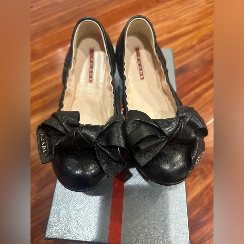 Prada Black Ballet Flats With Bow Size 38